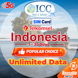 ICC SIM Card - Indonesia 1-30 Days Unlimited Data (XL/Indosat/Telkomsel)/Can top up reuse