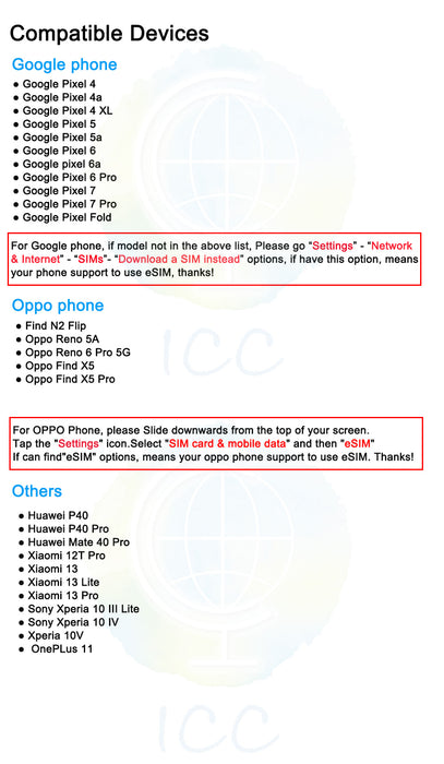 ICC eSIM - Korea 1-90 Days Unlimited Data (24/7 auto deliver eSIM)