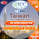 ICC eSIM - Taiwan 1-30 Days Unlimited Data| Daily Data Plan| Unlimited 5G/4G Plan| Can top up reuse