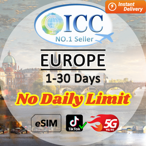 ICC eSIM - UK & Europe 1-30 Days Unlimited Data (EU-B)┃Good Coverage in Europe┃Unlimited Data