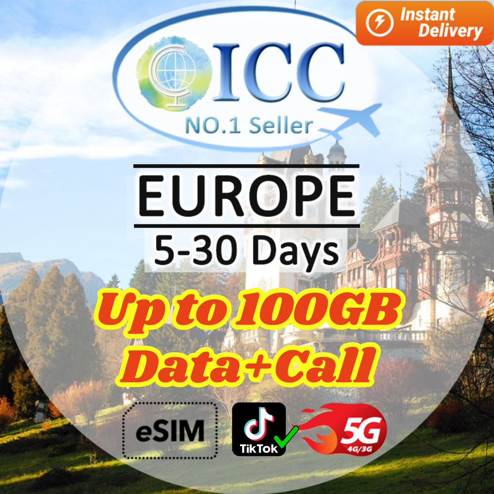 ICC eSIM - Europe EU-C 7-30 Days 20GB/50GB/100GB Data Only│Data + Call│Best coverage│Can use tiktok