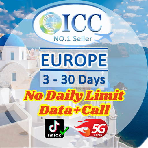 ICC SIM Card - UK, Europe & Turkey & UAE (EU-F) 3-30 Days 20GB Data+SMS/Call