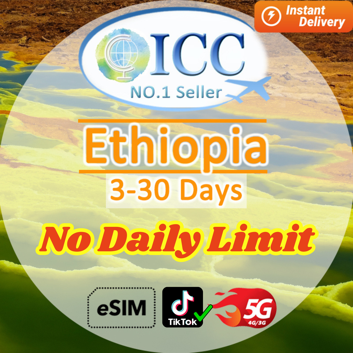 ICC eSIM - Ethiopia 3-30 Days Data | No Daily Limit| Can use Tiktok