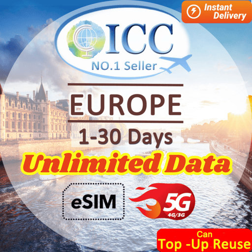 ICC eSIM - Europe EU-D 1-30 Days Unlimited Data - Include Turkey/Balkans*