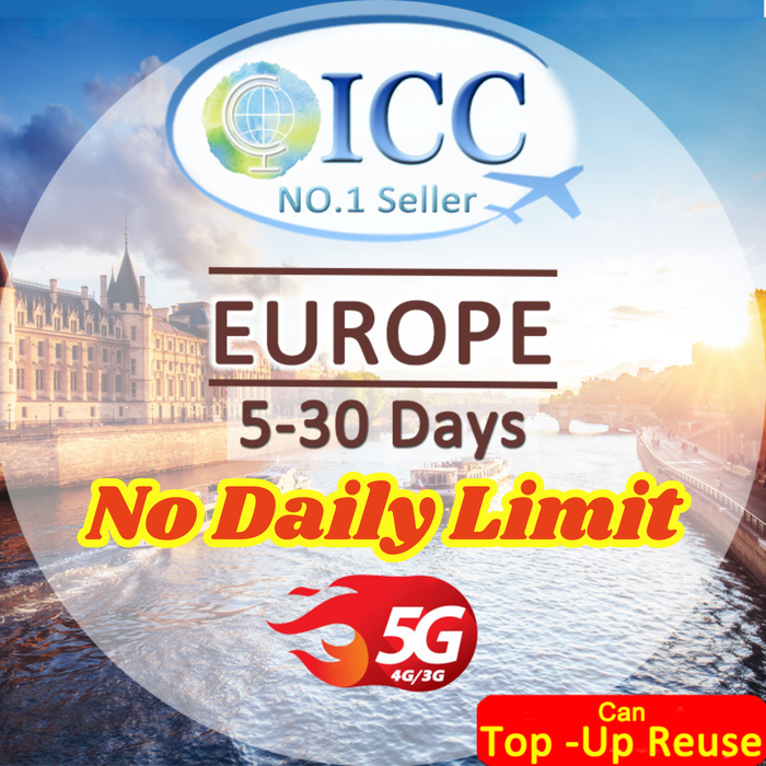 ICC SIM Card - Europe EU-D 1-30 Days No Daily Limit - Include Balkans