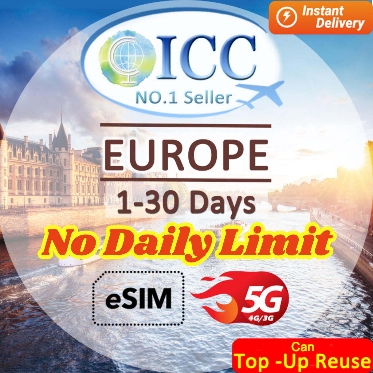 ICC eSIM - Europe EU-D 1-30 Days Total Data SIM - Include Turkey/Balkans*