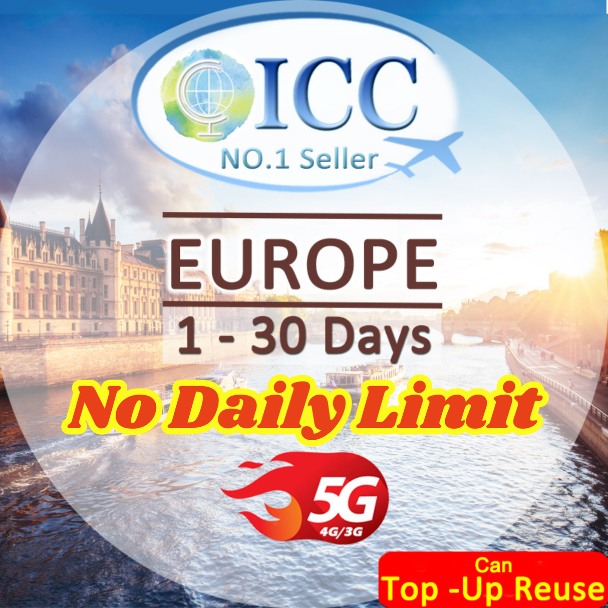 ICC SIM Card - Europe EU-D 1-30 Days No Daily Limit - Include Balkans