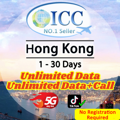 ICC SIM Card - HK 1-30 Days Unlimited Data| Data + Call| Data only plan can use Tiktok