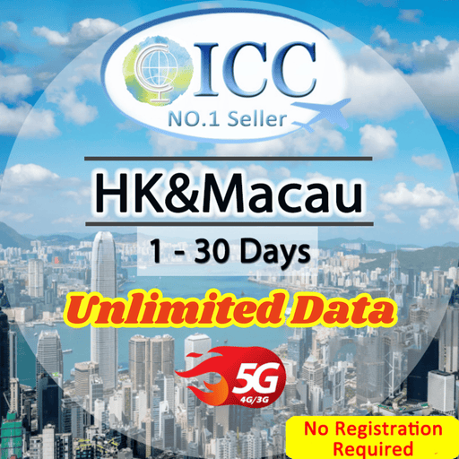 ICC SIM Card - HK & Macau 1-30 Days Unlimited Data (No Registration Required)