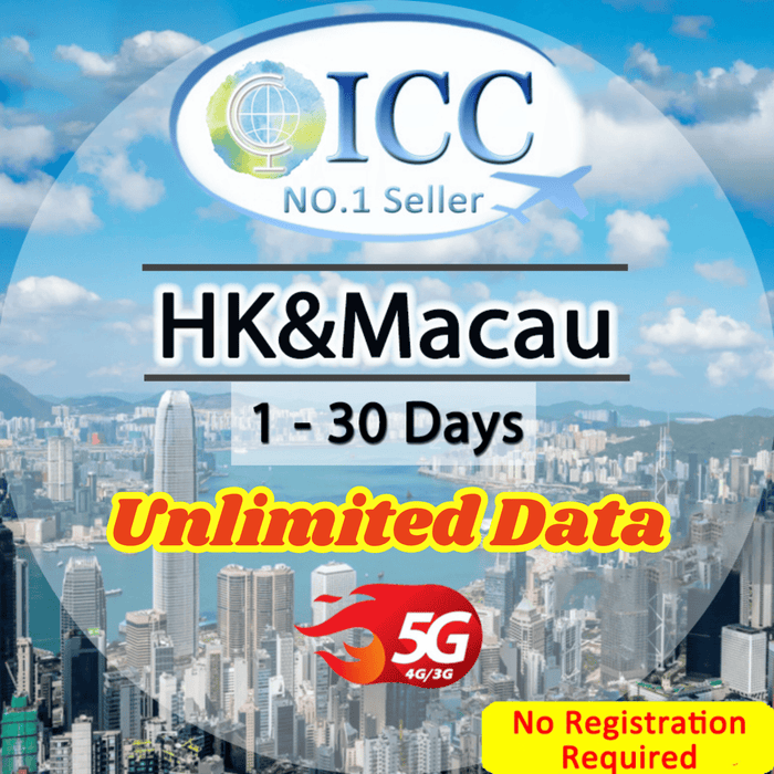 ICC SIM Card - HK & Macau 1-30 Days Unlimited Data (No Registration Required)
