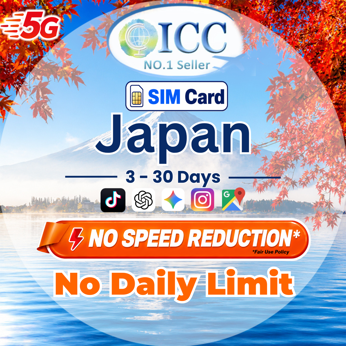 ICC SIM Card - Japan 3-30 Days Unlimited Data - IIJ (No Daily Limit)