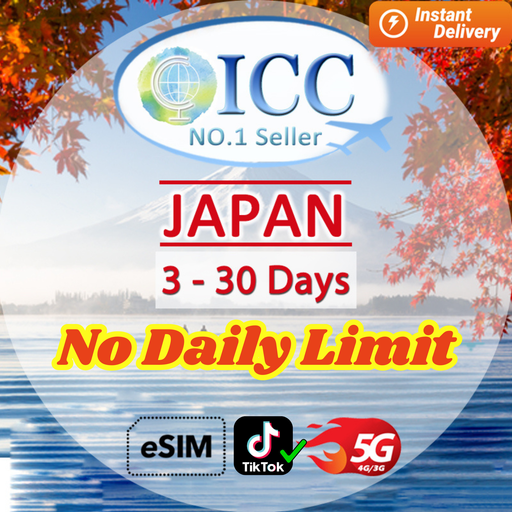 ICC eSIM - Japan 3-30 Days Unlimited Data (IIJ-Docomo Network)