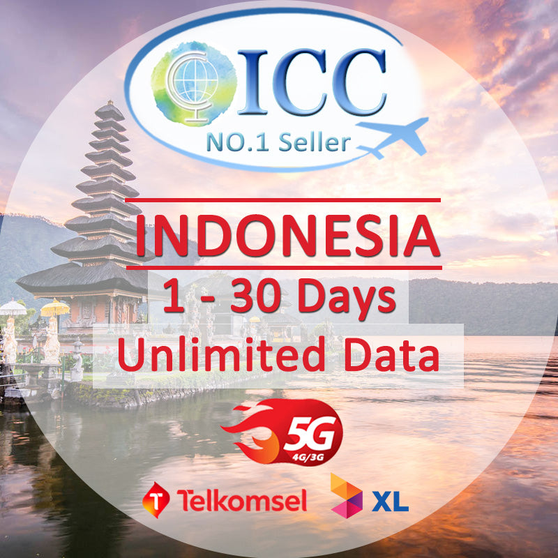 ICC SIM Card - Indonesia 1-30 Days Daily 1GB/2GB/3GB/Unlimited 4G* + Unlimited Data (Telkomsel/XL Network)