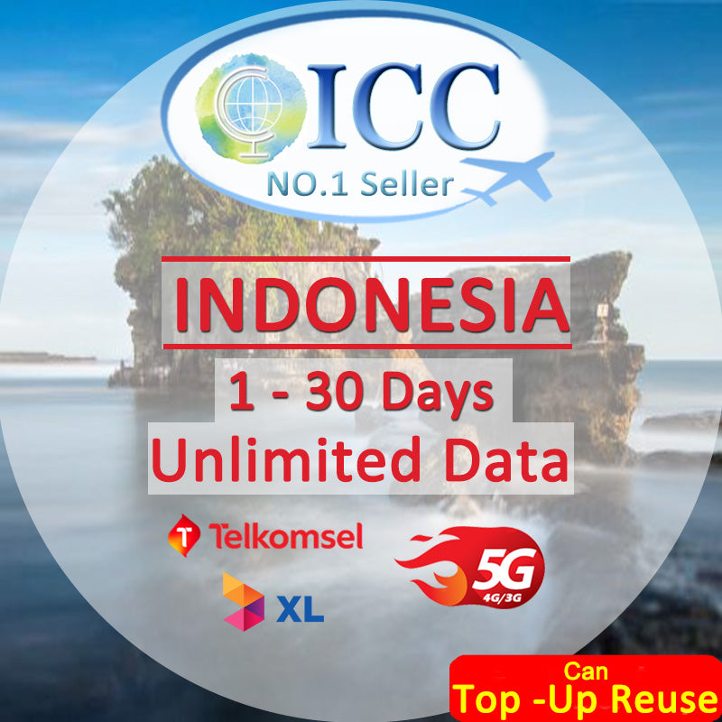 ICC SIM Card - Indonesia 1-30 Days Unlimited Data (XL/Indosat/Telkomsel)/Can top up reuse
