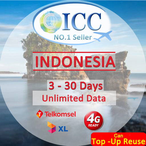 ICC SIM Card - Indonesia 3-30 Days Unlimited Data (XL/Indosat/Telkomsel)/Can top up reuse