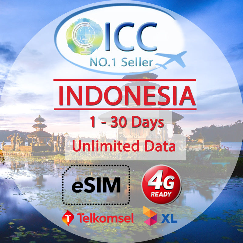 ICC eSIM - Indonesia 1-30 Days Unlimited Data (XL axiata/Telkomsel) (24/7 auto deliver eSIM )