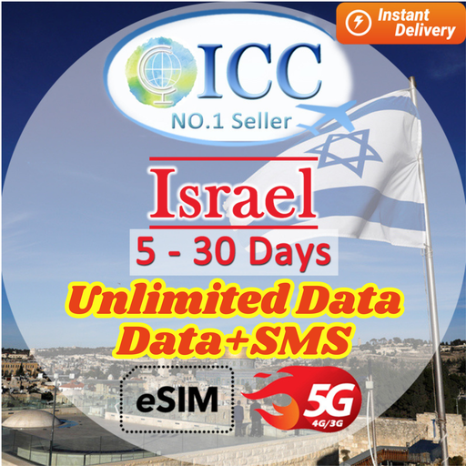 ICC eSIM - Israel 5-30 Days Data SIM丨Data+SMS*丨Unlimited Data丨Daily Plan can top up reuse