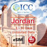 ICC eSIM - Jordan 1-30 Days Unlimited Data SIM (24/7 auto deliver eSIM )