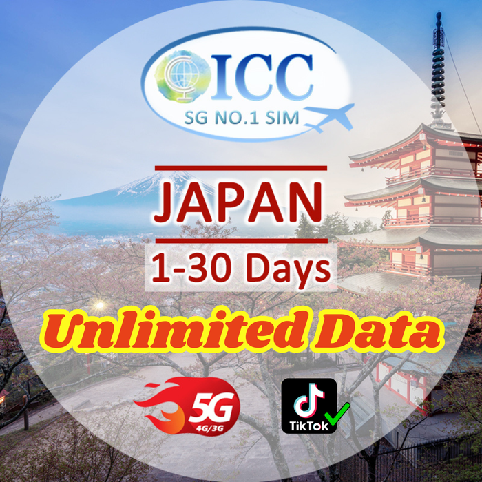 ICC SIM Card - Japan 1-30 Days Unlimited Data - Softbank Network