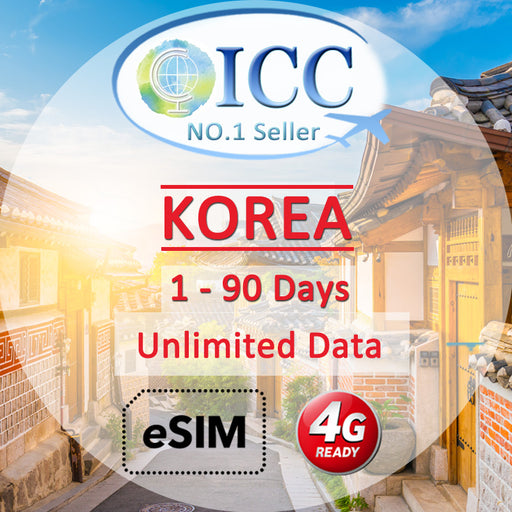 ICC eSIM - Korea 1-90 Days Unlimited Data (24/7 auto deliver eSIM)