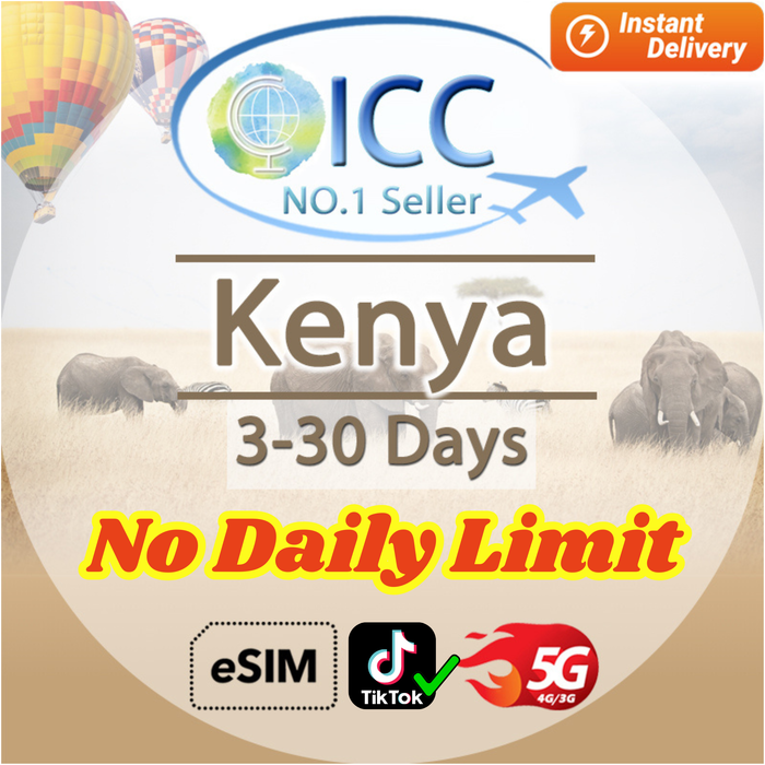 ICC eSIM - Kenya 3-30 Days Data | No Daily Limit| Can use Tiktok