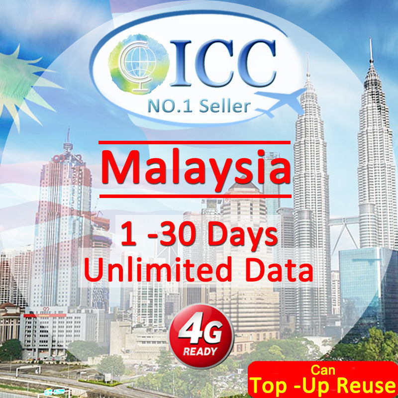 ICC SIM Card - Malaysia 1-30 Days Unlimited Data（Can Top Up Resue）