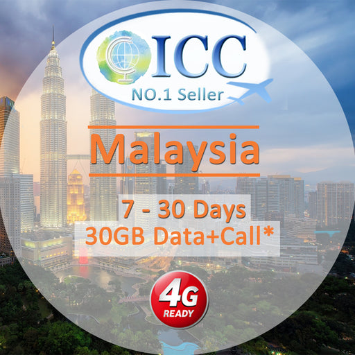 ICC SIM Card - Malaysia 7-30 Days 30GB Data + Call*