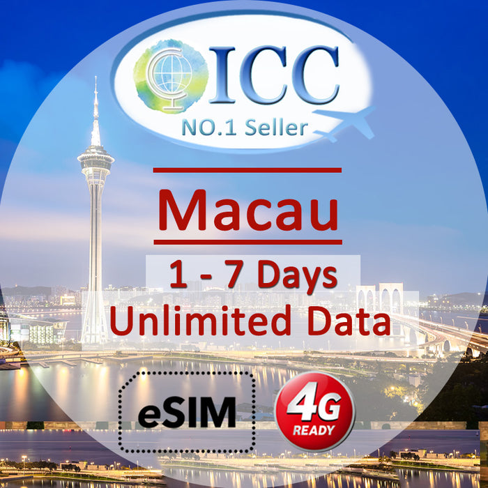 ICC eSIM - Macau 1-8 Days Unlimited Data (24/7 auto deliver eSIM )