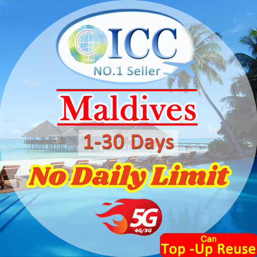 ICC SIM Card - Maldives 1-30 Days Data SIM Card | No Daily Limit | Can top up reuse