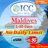 ICC eSIM - Maldives 1-30 Days Data | No Daily Limit | Can top up reuse