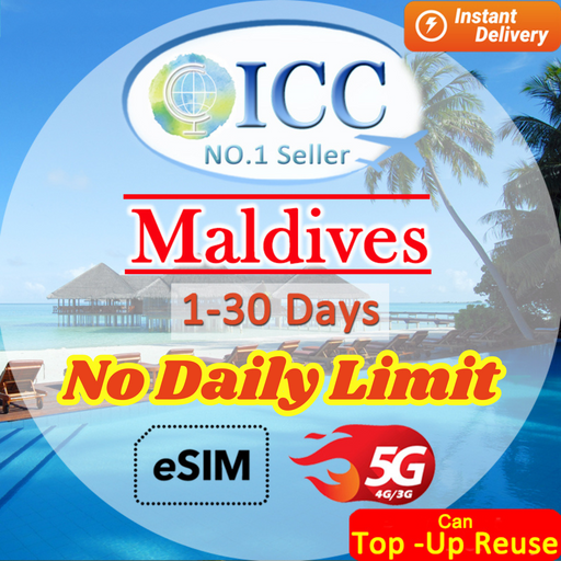ICC eSIM - Maldives 1-30 Days Data | No Daily Limit | Can top up reuse