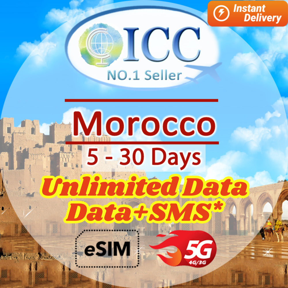ICC eSIM - Morocco 1-30 Days Data丨Unlimited Data丨Data+SMS*丨Daily plan can top up reuse