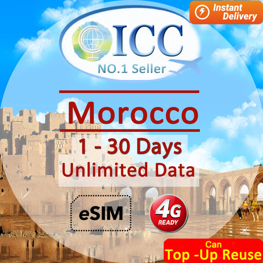 ICC eSIM - Morocco 1-30 Days Unlimited Data (24/7 auto deliver eSIM )