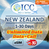 ICC eSIM - New Zealand 1-30 Days Unlimited Data │Data+Call│Daily plan Can top up reuse