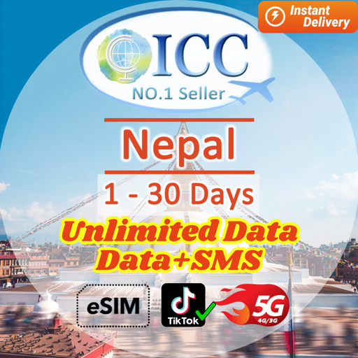 ICC eSIM - Nepal 1-30 Days Data+SMS| Unlimited Data| Data only plan can top up reuse