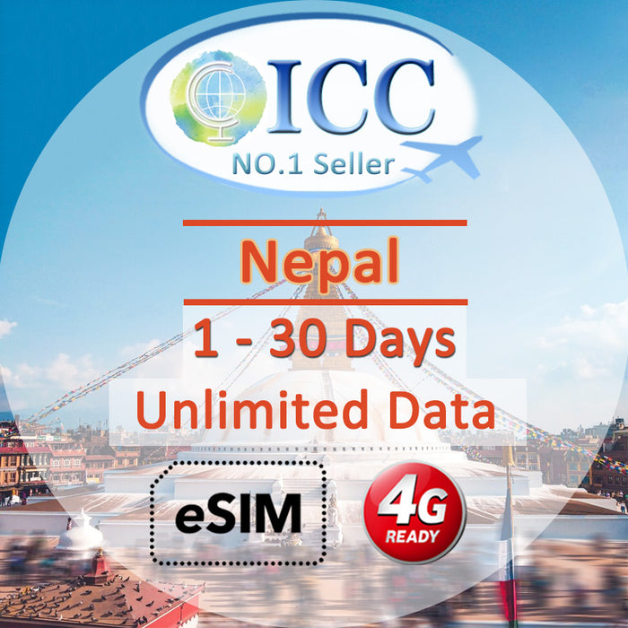 ICC eSIM - Nepal 1-30 Days Unlimited Data (24/7 auto deliver eSIM)