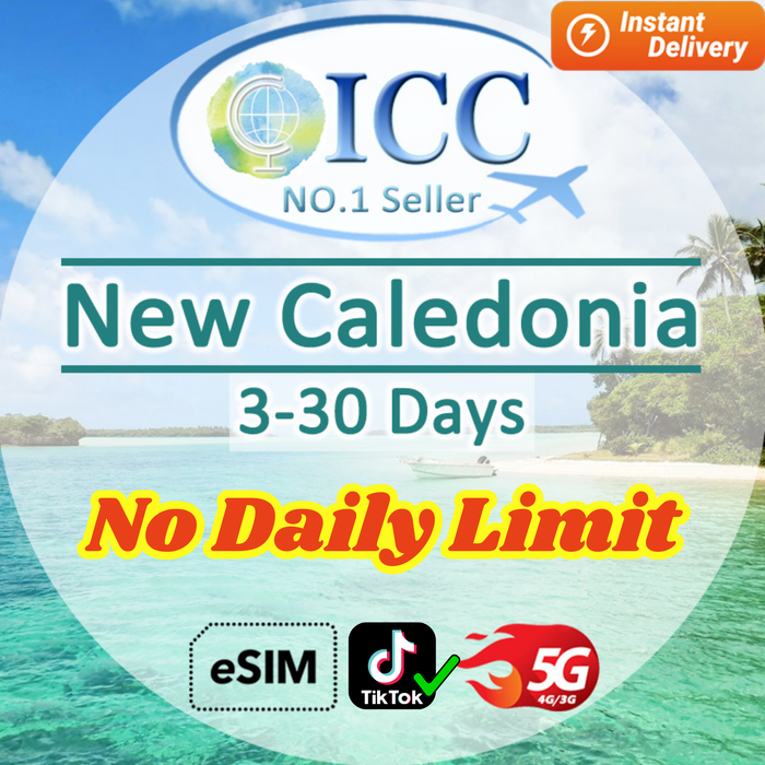 ICC eSIM - New Caledonia 3-30 Days Data | No Daily Limit| Can use Tiktok
