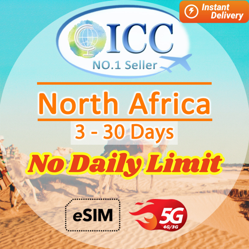 ICC eSIM - North Africa (Algeria, Egypt*, Morocco, Tunisia) 3-30 Days Data | No Daily Limit| Can use Tiktok
