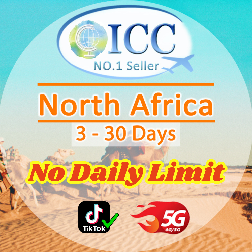 ICC SIM Card - North Africa (Algeria, Egypt*, Morocco, Tunisia) 3-30 Days Data | No Daily Limit| Can use Tiktok