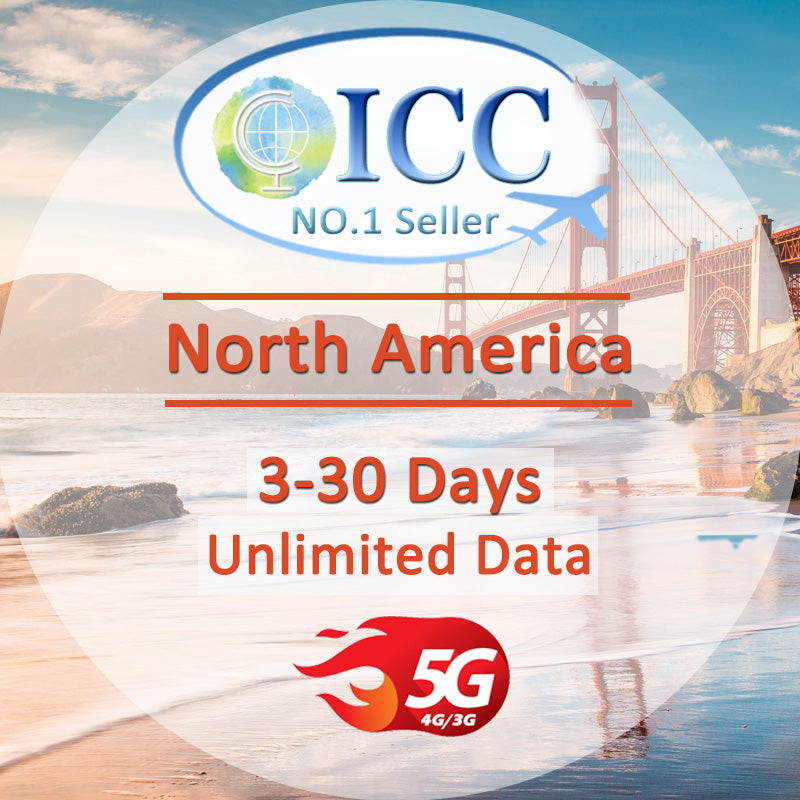 ICC SIM Card - North America (USA,Canada,Mexico) 3-30 Days Unlimited Data SIM card