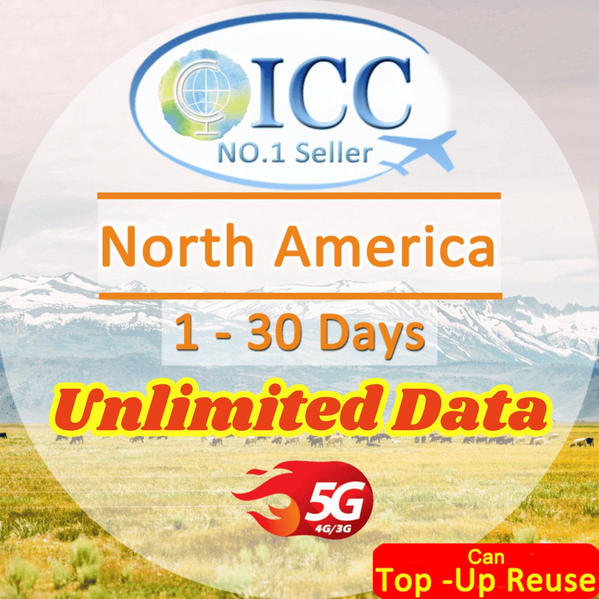 ICC SIM Card - North America 1-30 Days Unlimited Data SIM (Can top up and reuse)