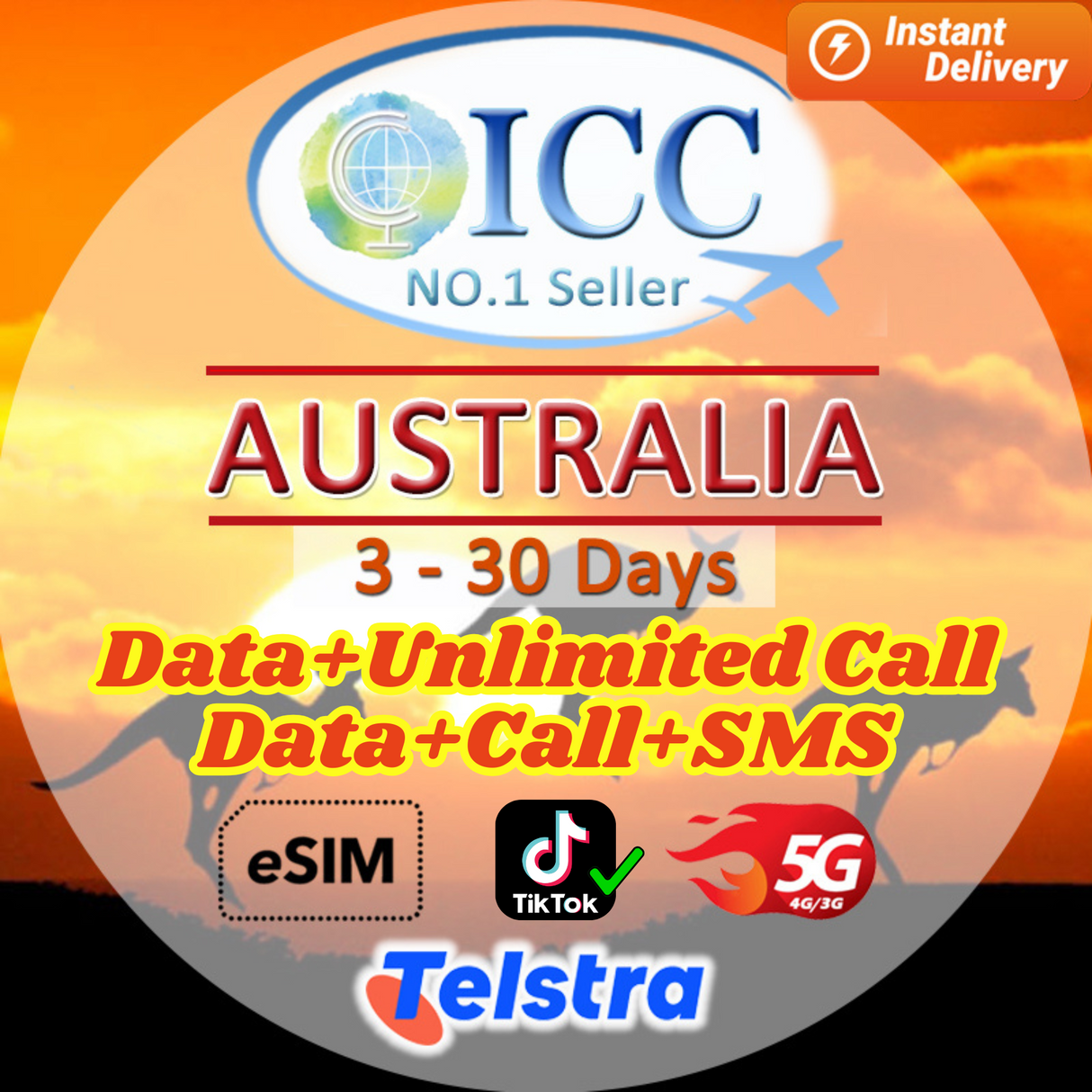 ICC eSIM - Australia 3-30 Days 20GB/75GB/150GB Data + Call | Data+Call+SMS | Telstra Network| 150GB & 300GB Australia Local Plan with Australia number