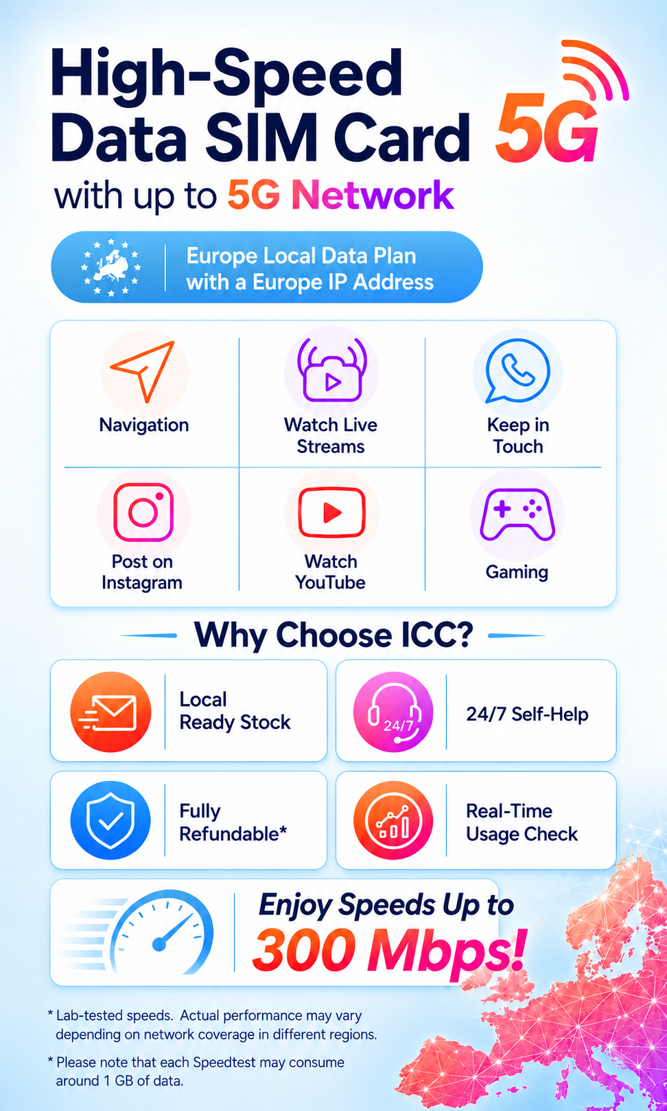 ICC SIM Card - Europe, UK & Turkey 1-30 Days Data SIM [EU-B]