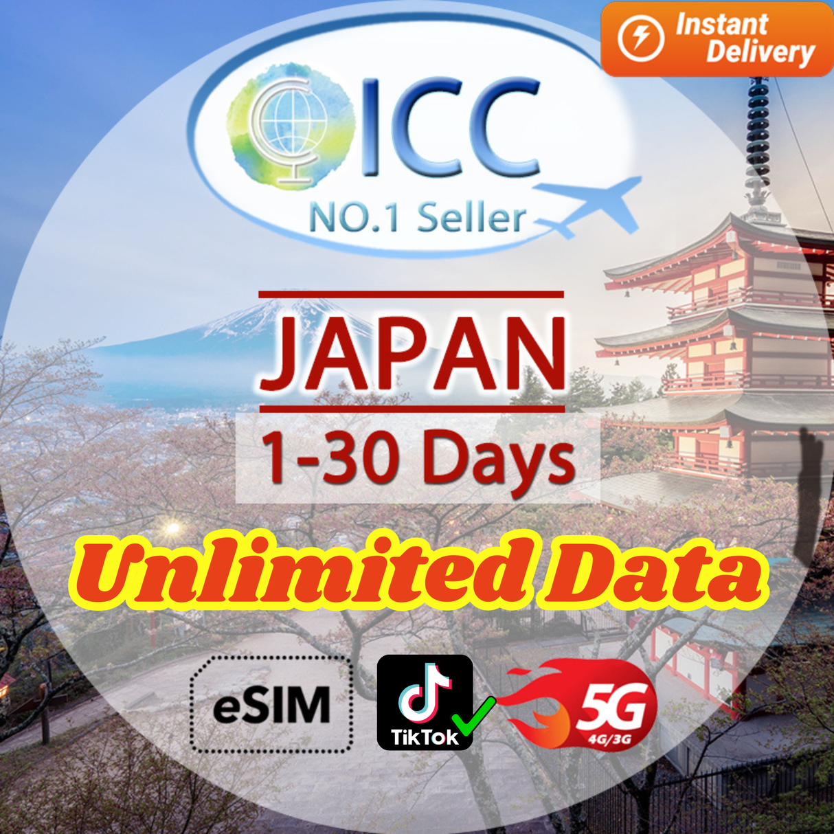 ICC eSIM - Japan 1-30 Days Unlimited Data| SoftBank Network| Can use Tiktok丨Japan Local Package
