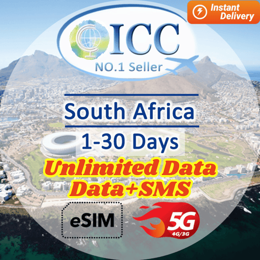 ICC eSIM - South Africa 1-30 Days Unlimited Data (24/7 auto deliver eSIM)