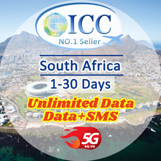 ICC SIM Card- South Africa 1-30 Days | Unlimited Data| Data+SMS| Daily Plan Can Top up reuse