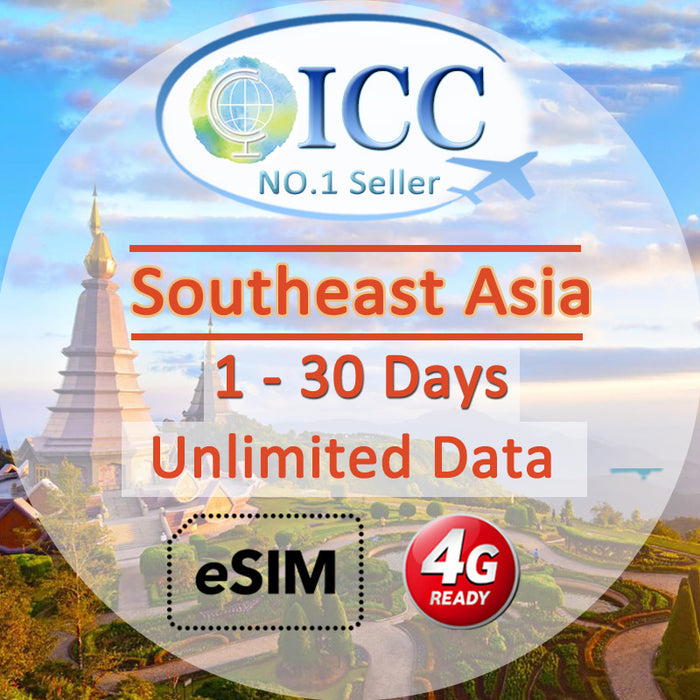 ICC eSIM - Southeast Asia 1-30 Days Unlimited Data SIM (24/7 auto deliver eSIM )