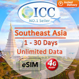 ICC eSIM - Southeast Asia 1-30 Days Unlimited Data SIM| No Daily Limit