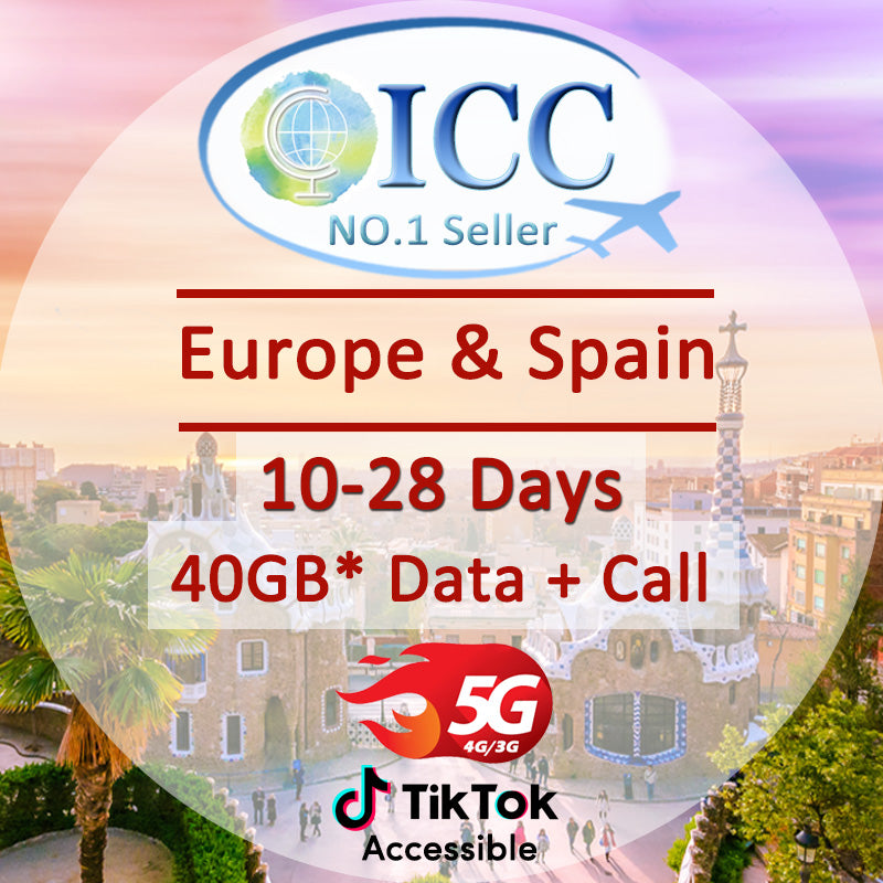 ICC SIM Card - Europe & Spain 10-28 Days 13GB/26GB/40GB Data + Call SIM