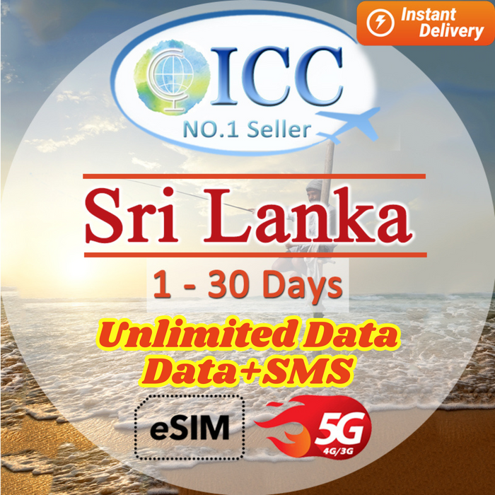 ICC eSIM - Sri Lanka 1-30 Days eSIM | Data with SMS*| Unlimited Data| Daily Plan Can top up reuse